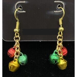 Handmade Red Green & Gold Jingle Bell Earrings by Neanie-Bot
